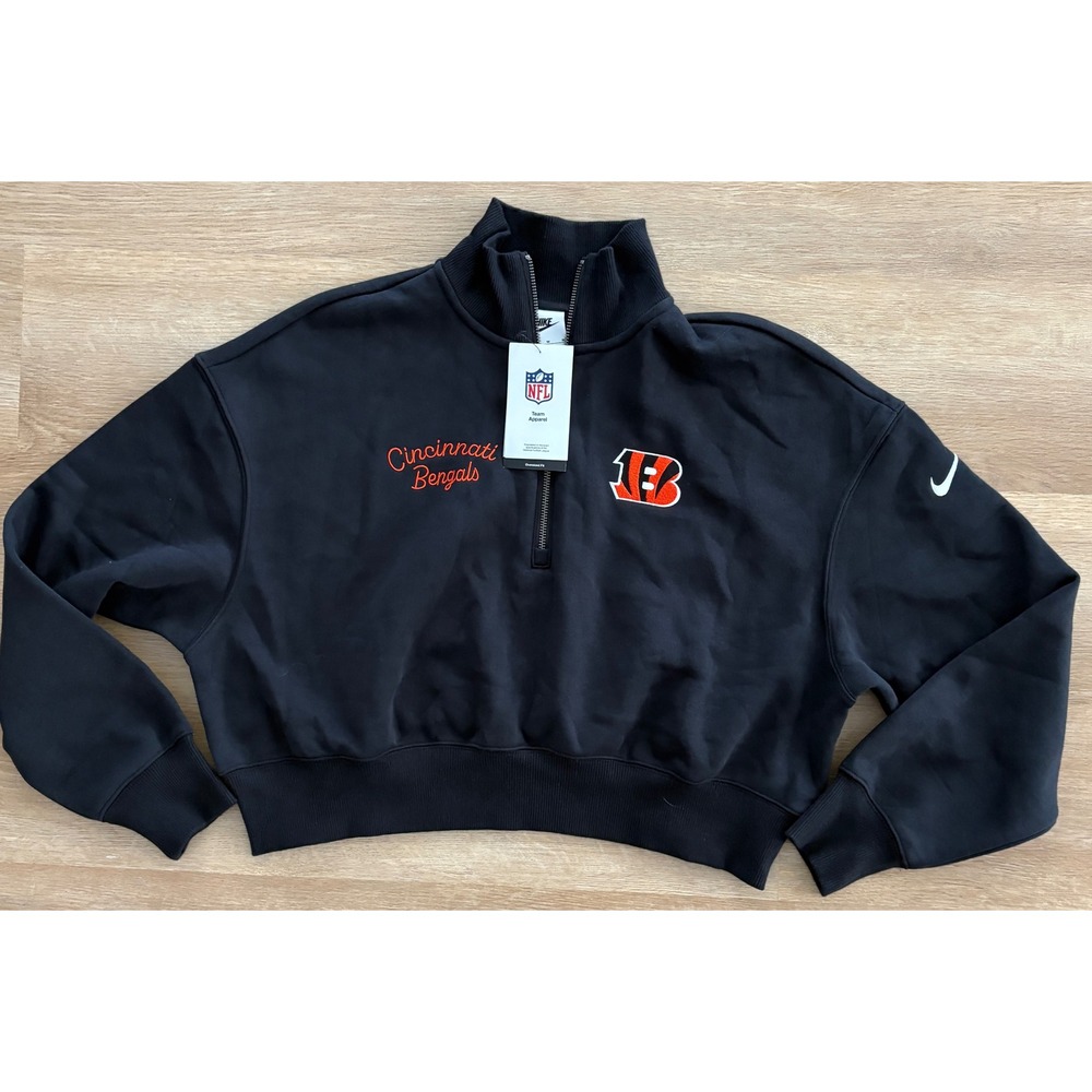 NWT Women's Nike Cincinnati Bengals 1/4 Zip Cropped Sweatshirt - Medium - Black